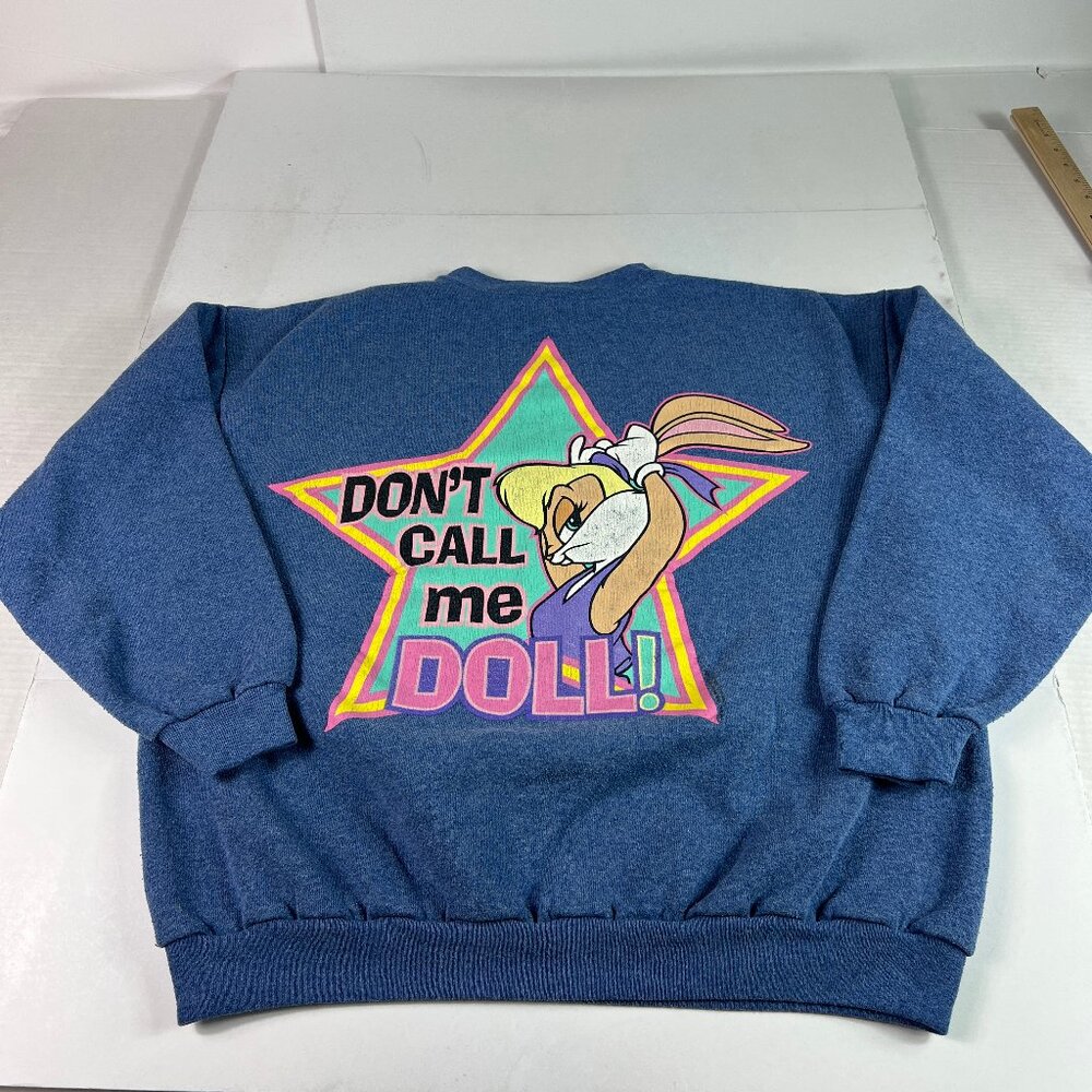 VTG Space Jam Lola Bunny Sweatshirt Womens Large Blue Dont Call Me Doll Crewneck